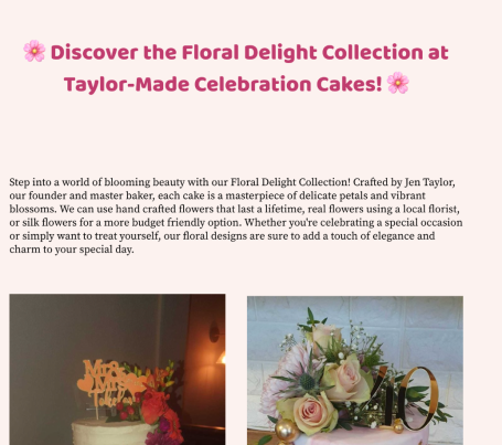 Example 3 - Floral cakes collection - page design for website