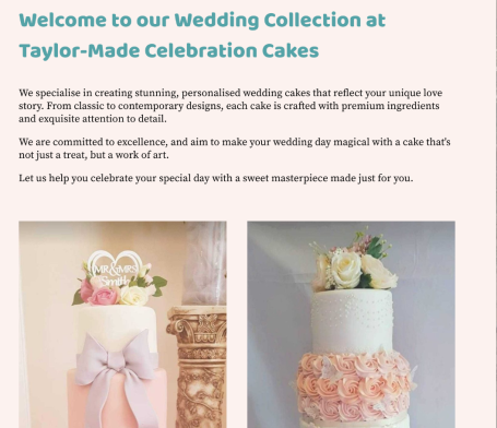 Example 1 - Wedding cakes collection - page design for website